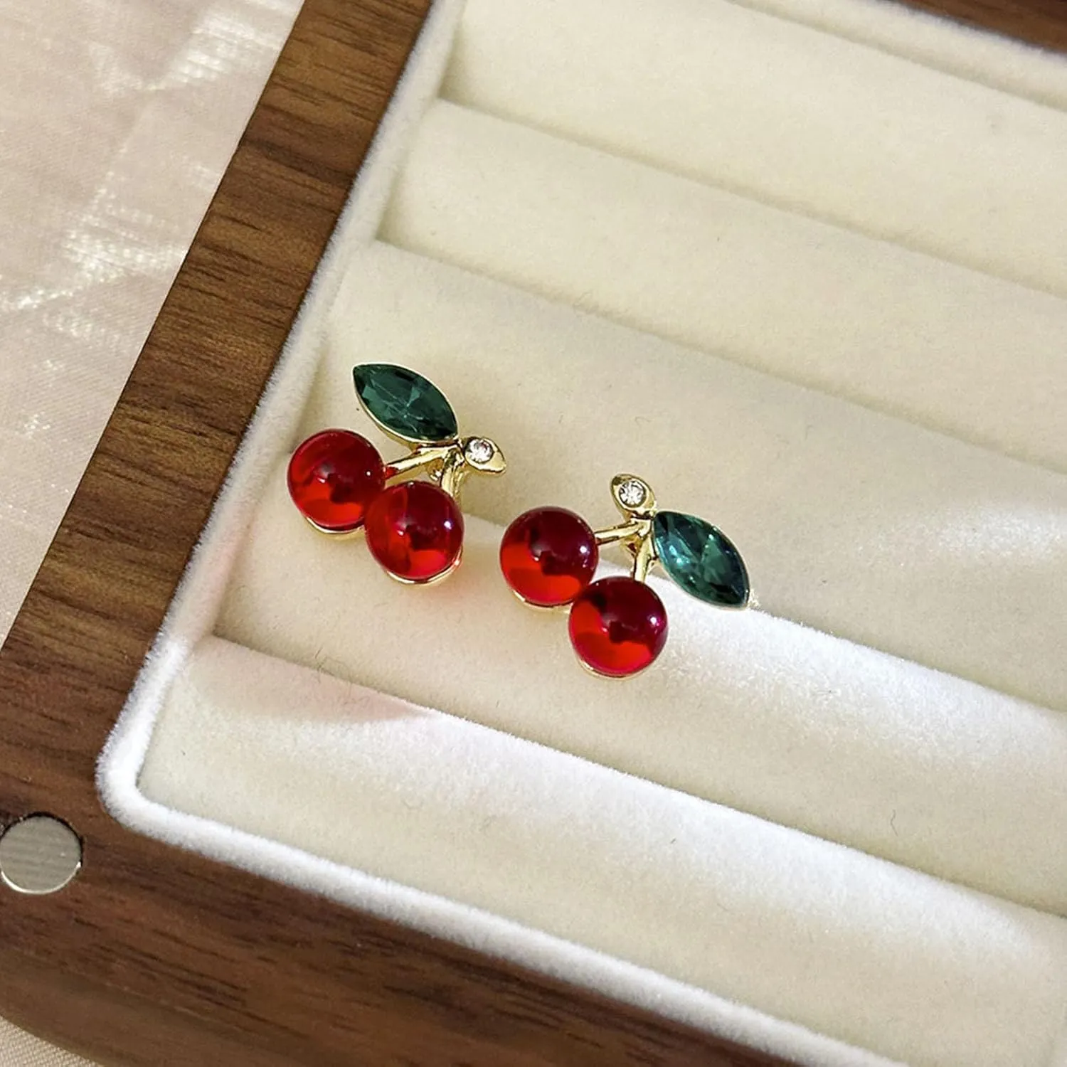 Cherry Earrings for Women Cute Funny 3D Cherry Earrings for Women Green Leaf Red cherries Dangle Hypoallergenic Jewelry