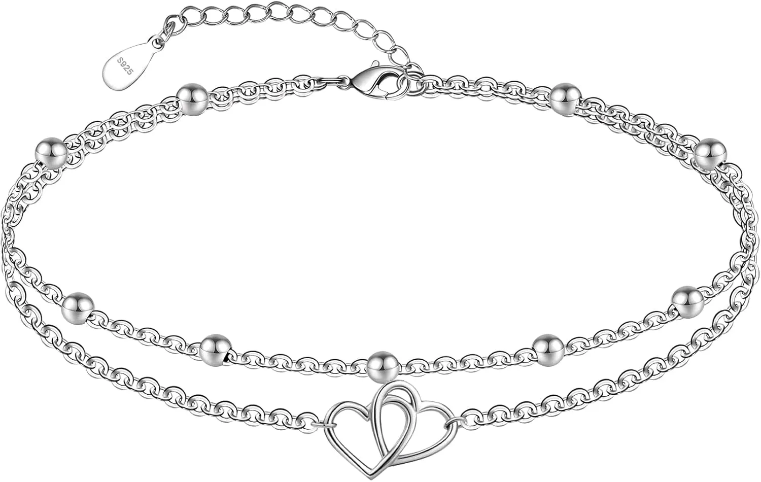 CHIC & ARTSY Womens Sterling Silver Created Opal Layered Anklet Bracelet Dainty Beaded Chain Adjustable 11" Best Friend Anklet