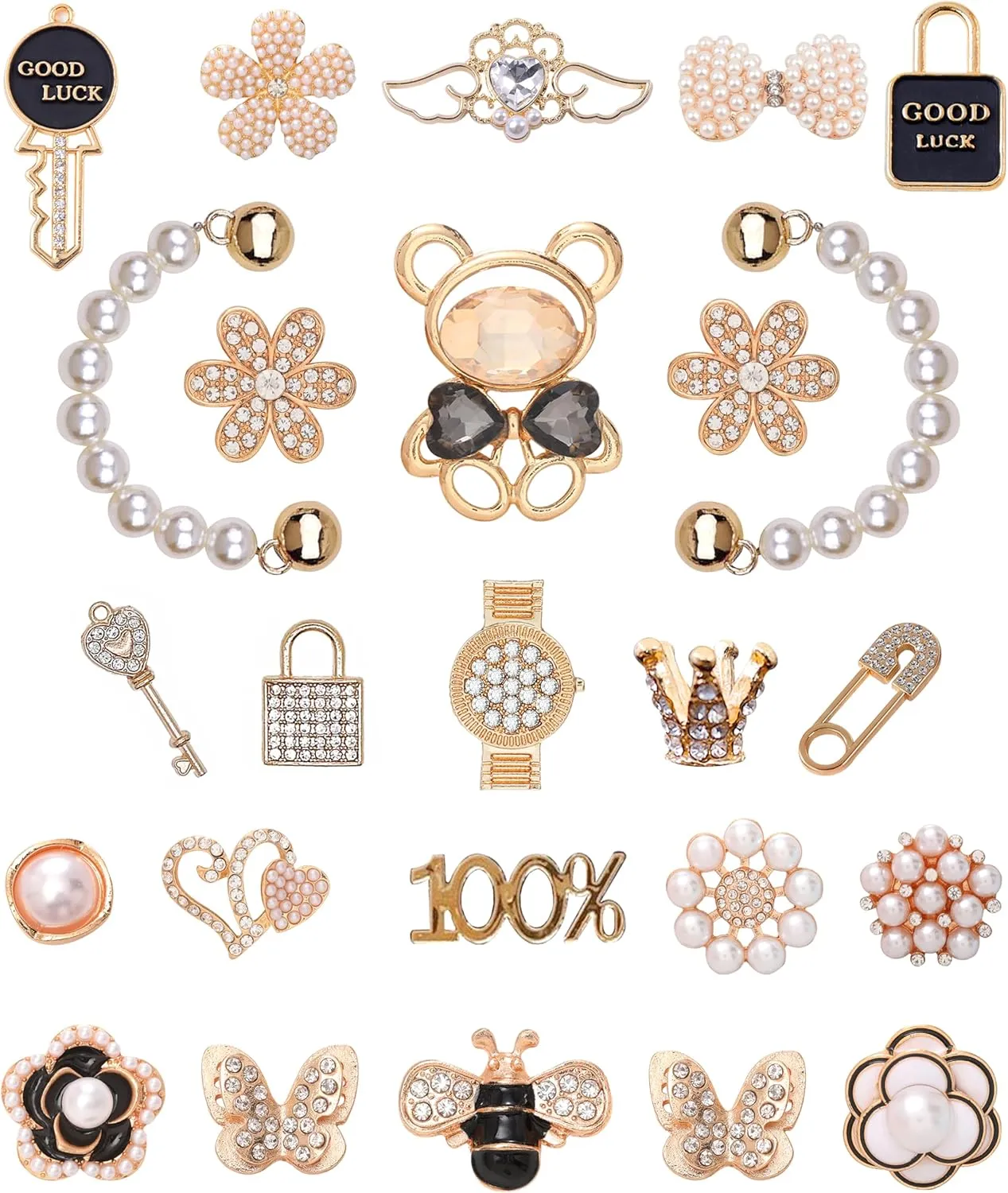 Chic Bling Shoe Charms Gold and Sliver Designer Jewels Pretty Cute Chains Decorations Accessories for Women Girl Adults