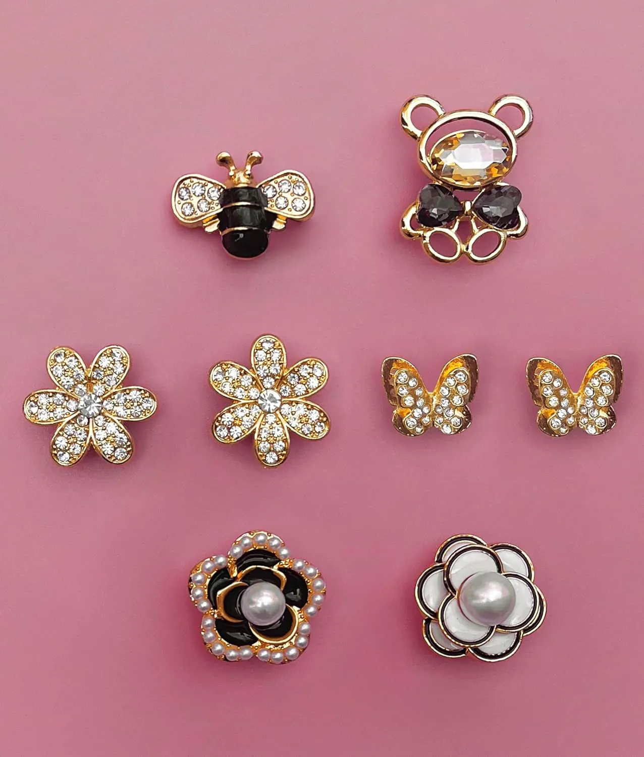 Chic Bling Shoe Charms Gold and Sliver Designer Jewels Pretty Cute Chains Decorations Accessories for Women Girl Adults
