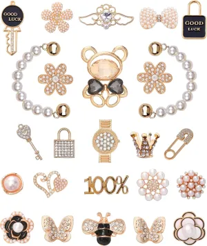 Chic Bling Shoe Charms Gold and Sliver Designer Jewels Pretty Cute Chains Decorations Accessories for Women Girl Adults
