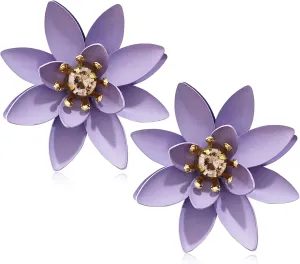 Chic Cute Boho Matte Flower Statement Stud Earrings with Gold Flower Bud for Women Sister Mom Lover and Friends