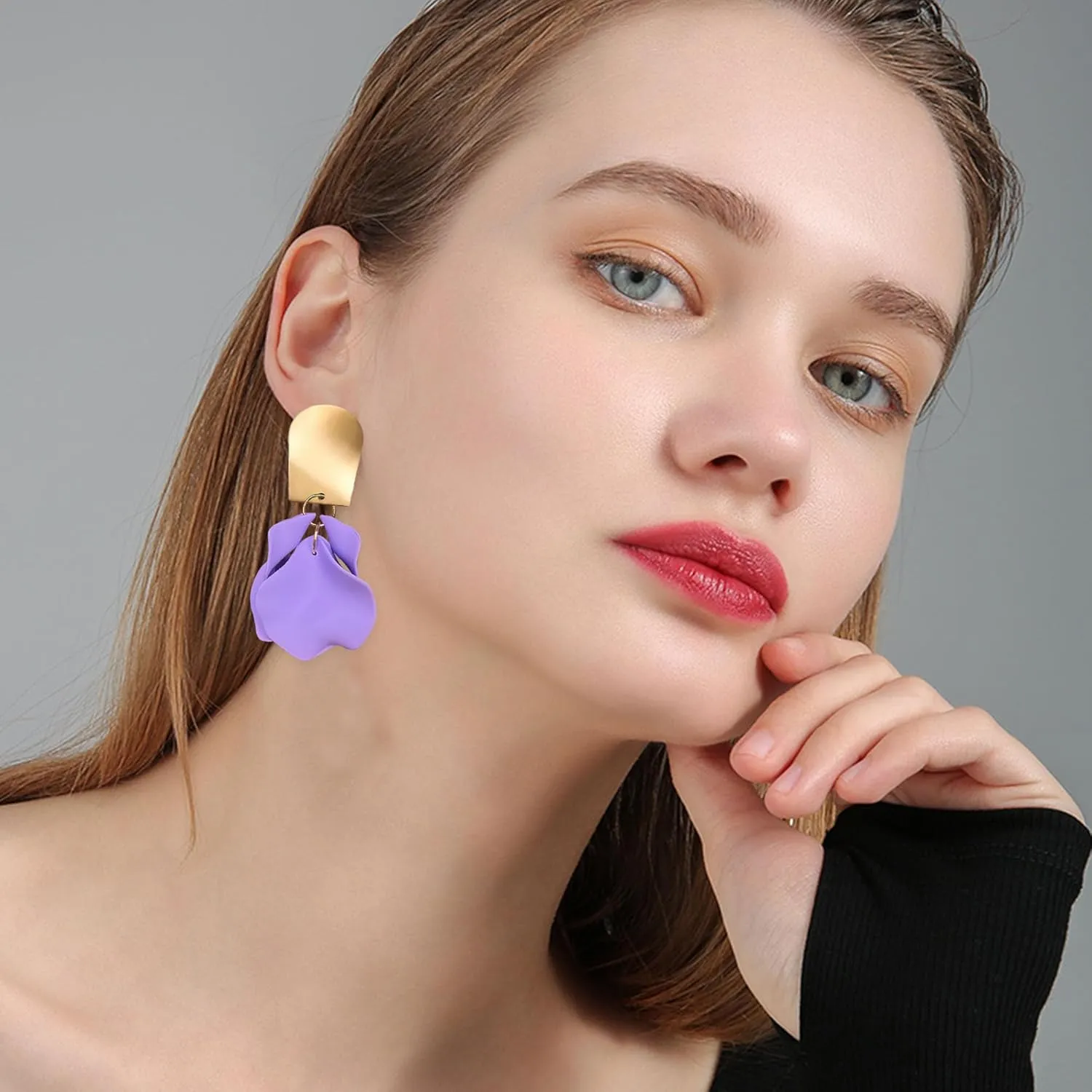 Chic Elegant Boho Red Rose Petal Dangle Resin Acrylic Tiered Matte Flower Earrings Statement Exaggerated Floral Tassel Earrings for Women