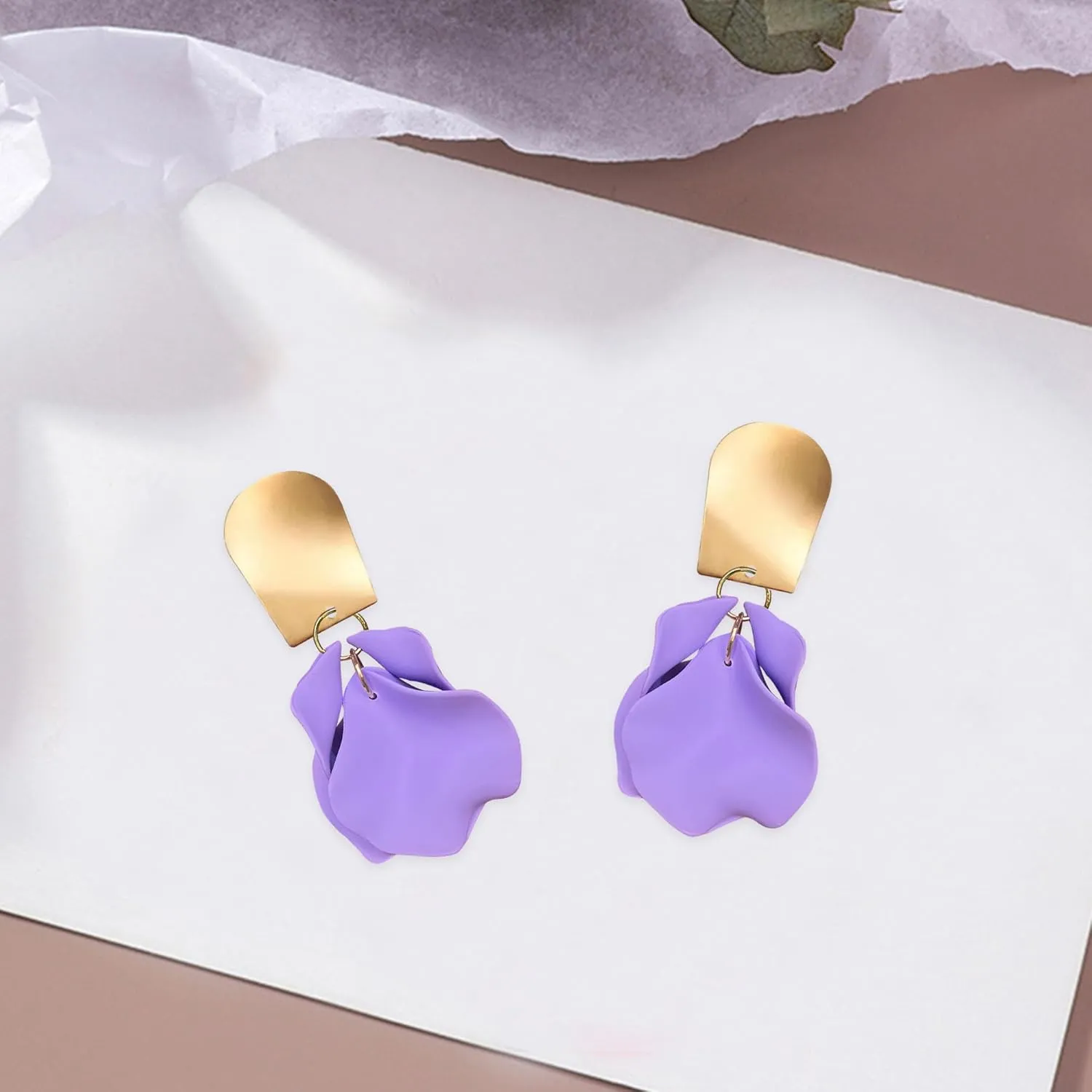 Chic Elegant Boho Red Rose Petal Dangle Resin Acrylic Tiered Matte Flower Earrings Statement Exaggerated Floral Tassel Earrings for Women