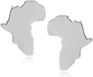 Chic Stainless Steel African Map Studs Earrings Hypoallergenic Gold Silver Traditional Ethnic Post Stud for Women Statement Jewelry Gifts (Silver)