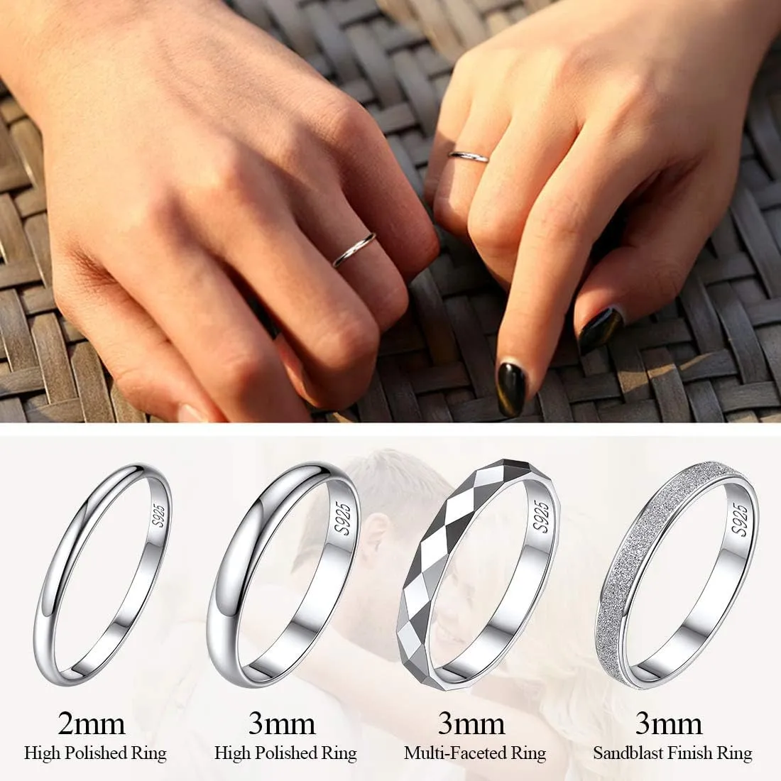 ChicSilver 2/3/5mm 925 Sterling Silver Ring Customizable Plain Dome High Polished Wedding Band Comfort Fit Size 4-12 (with Gift Box)