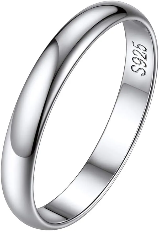 ChicSilver 2/3/5mm 925 Sterling Silver Ring Customizable Plain Dome High Polished Wedding Band Comfort Fit Size 4-12 (with Gift Box)