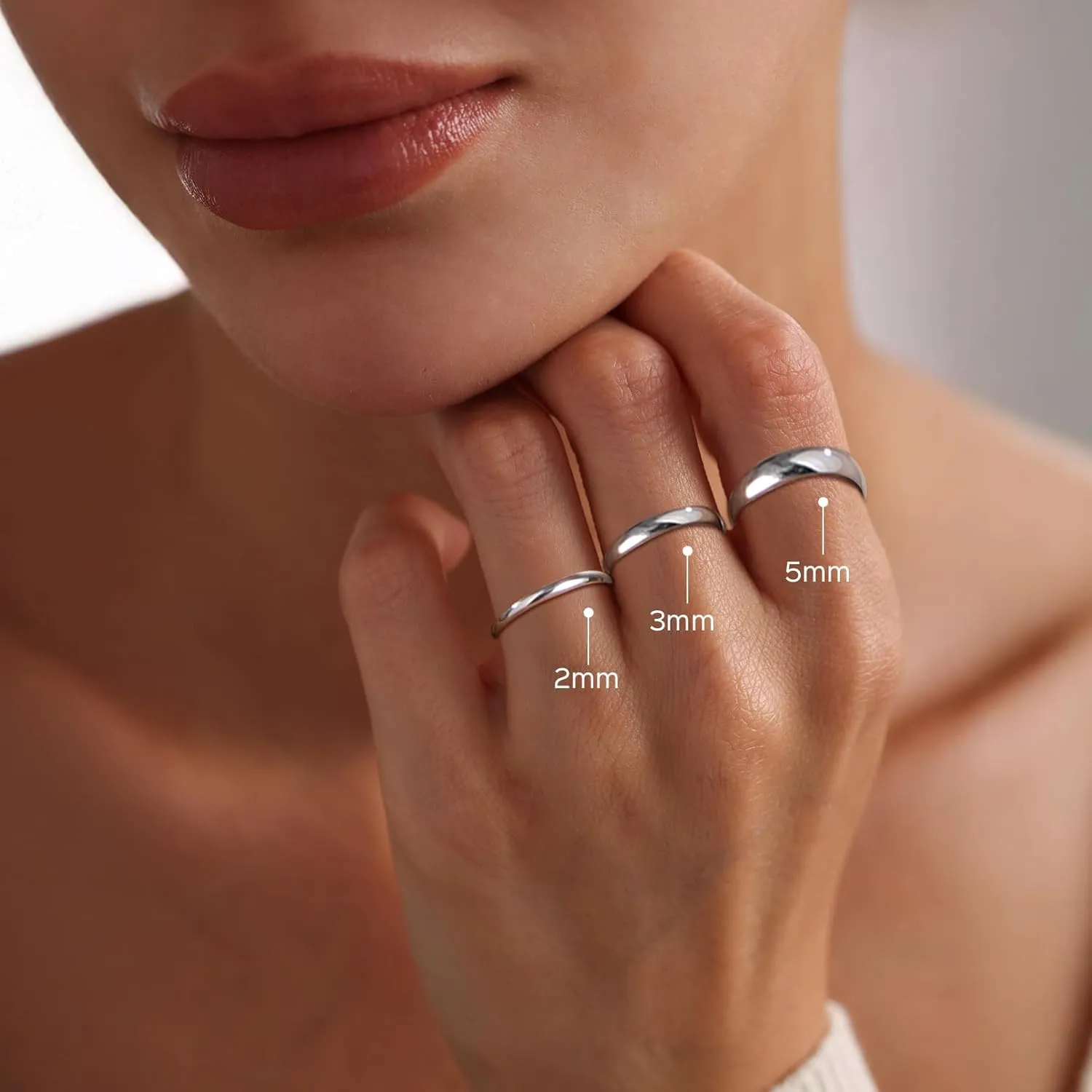 ChicSilver 2/3/5mm 925 Sterling Silver Ring Customizable Plain Dome High Polished Wedding Band Comfort Fit Size 4-12 (with Gift Box)