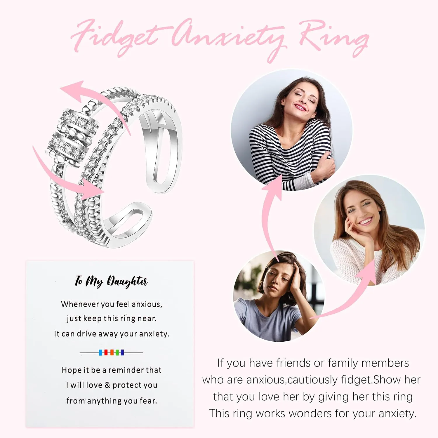 Choistily Daughter Gifts from Mom Fidget Ring Mother Daughter Rings Adjustable Open Multi-layered Spinner Rings Jewelry Mothers Day Gifts