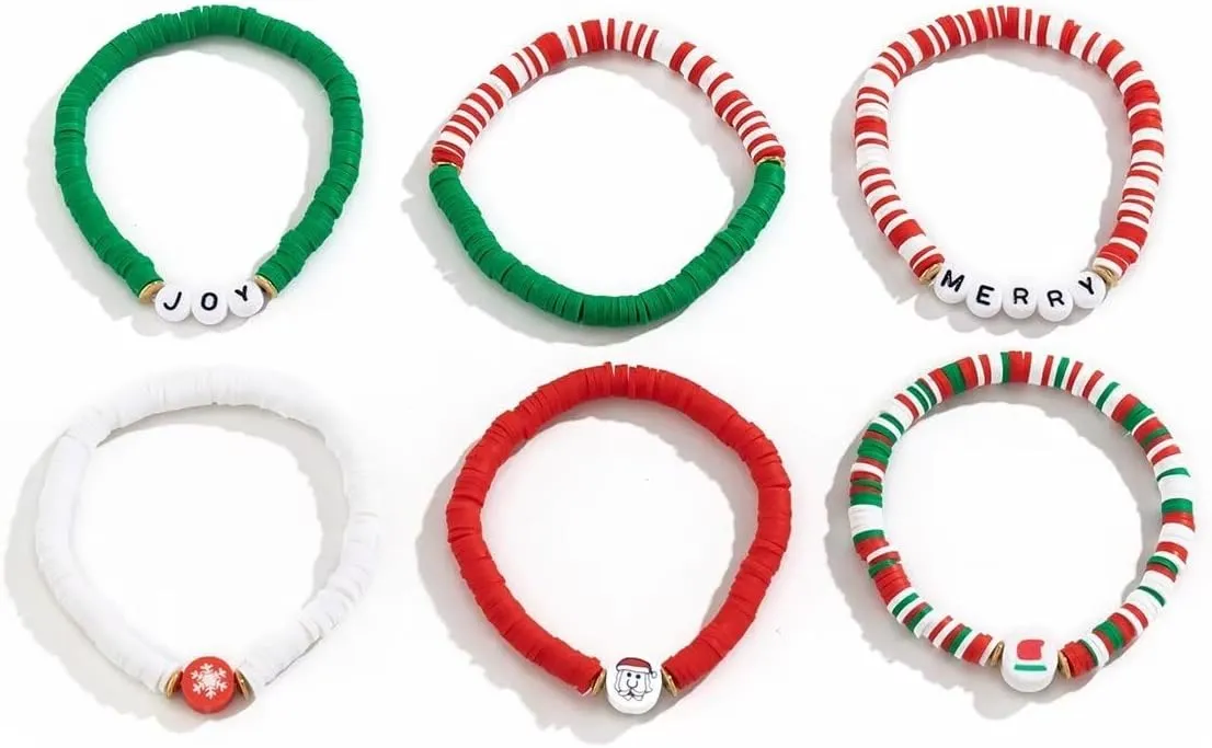 Christmas Beaded Stretch Bracelets for Women Holiday Heishi Surfer Stackable Bracelet Christmas Tree Star Elk Snowflake Charm Bracelets Friendship Y2k Jewelry