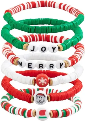 Christmas Beaded Stretch Bracelets for Women Holiday Heishi Surfer Stackable Bracelet Christmas Tree Star Elk Snowflake Charm Bracelets Friendship Y2k Jewelry