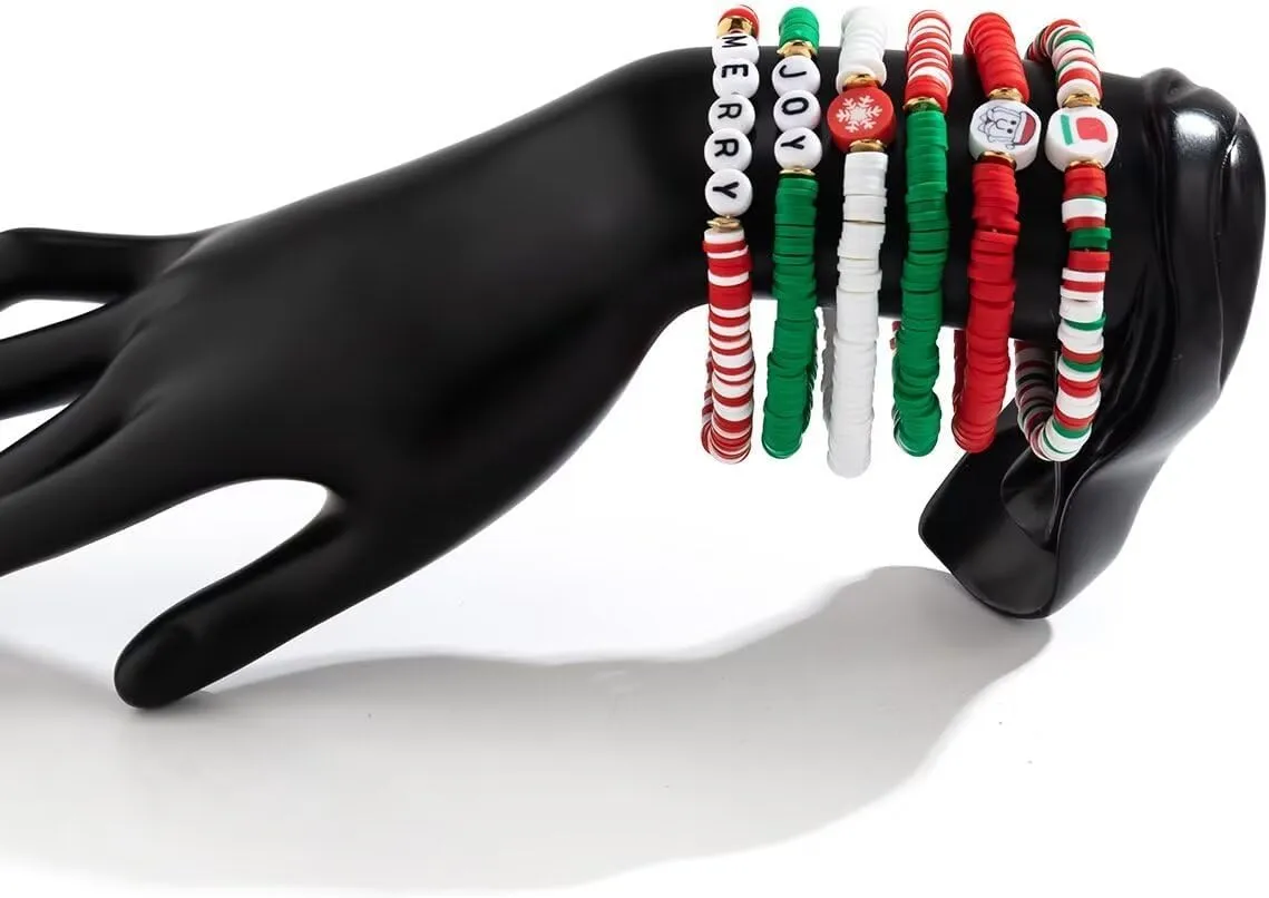 Christmas Beaded Stretch Bracelets for Women Holiday Heishi Surfer Stackable Bracelet Christmas Tree Star Elk Snowflake Charm Bracelets Friendship Y2k Jewelry