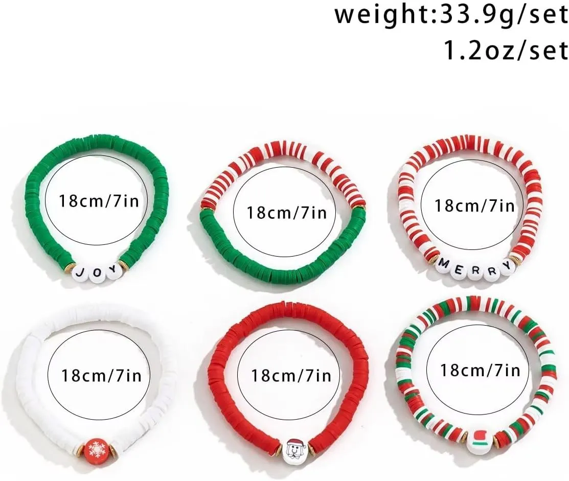 Christmas Beaded Stretch Bracelets for Women Holiday Heishi Surfer Stackable Bracelet Christmas Tree Star Elk Snowflake Charm Bracelets Friendship Y2k Jewelry
