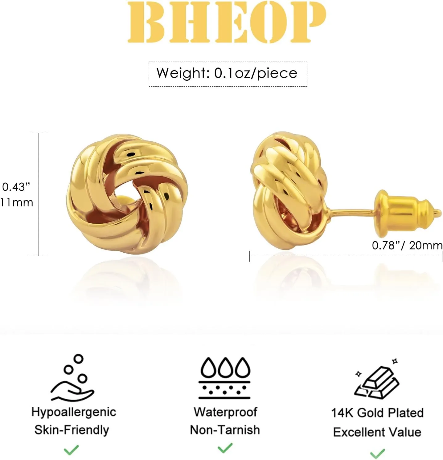 Chunky Small Knot Earrings for Women 14K Gold Silver Plated Geometric Dangle Drop Hoop Stud Dainty Hypoallergenic and Lightweight Jewelry Fashion Trendy Gifts
