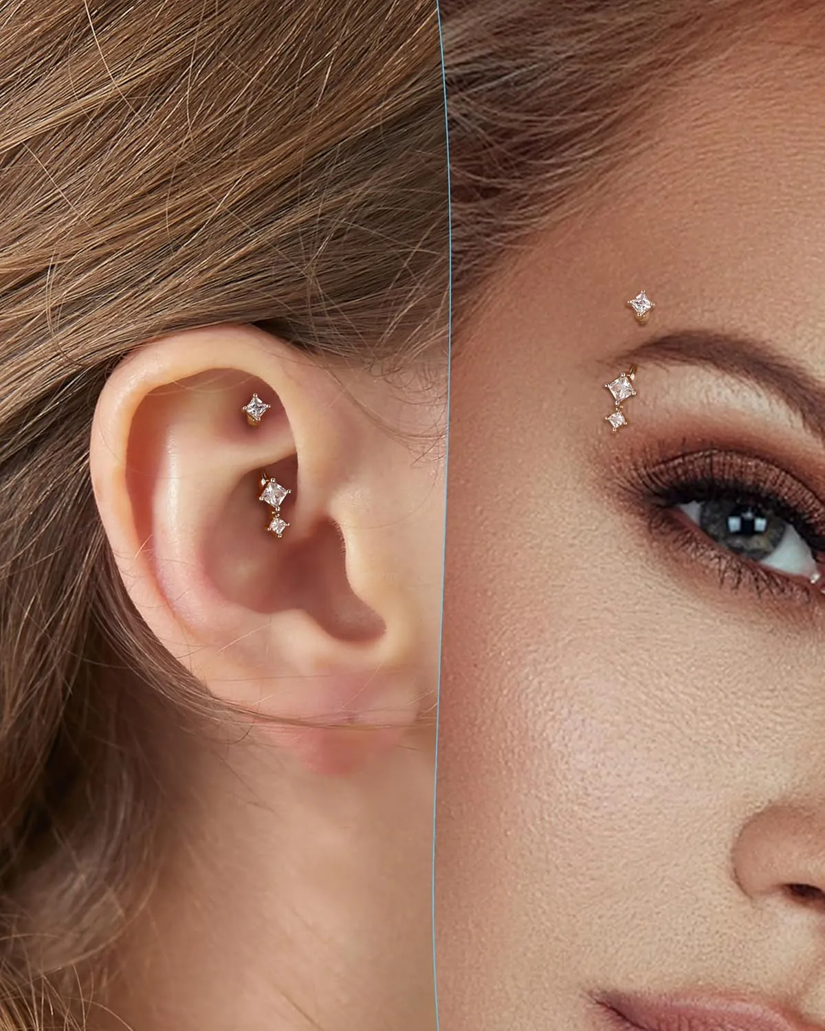 COCHARM 16G Rook Earrings Square Zirconium Eyebrow Rook Piercing Jewelry Stainless Steel Vertical Lip Jewelry Belly Button Ring