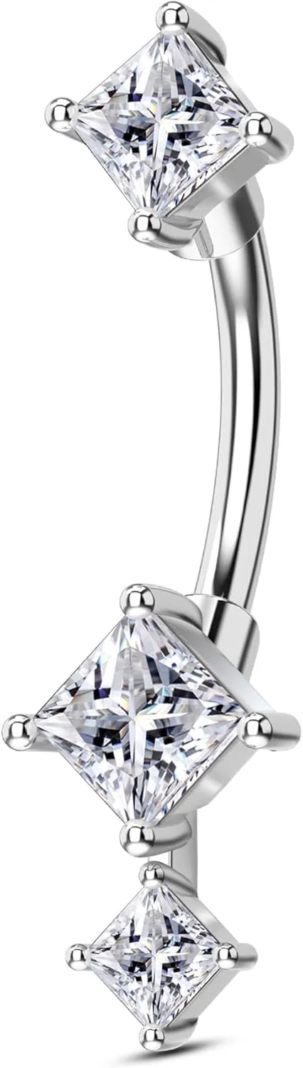COCHARM 16G Rook Earrings Square Zirconium Eyebrow Rook Piercing Jewelry Stainless Steel Vertical Lip Jewelry Belly Button Ring