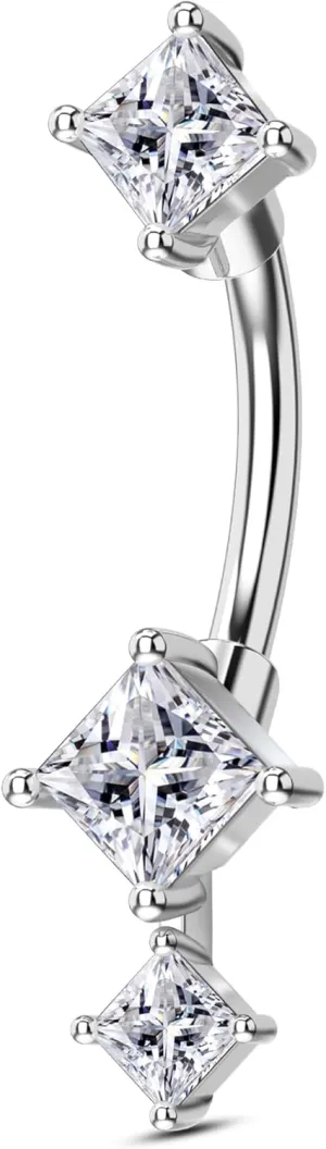 COCHARM 16G Rook Earrings Square Zirconium Eyebrow Rook Piercing Jewelry Stainless Steel Vertical Lip Jewelry Belly Button Ring