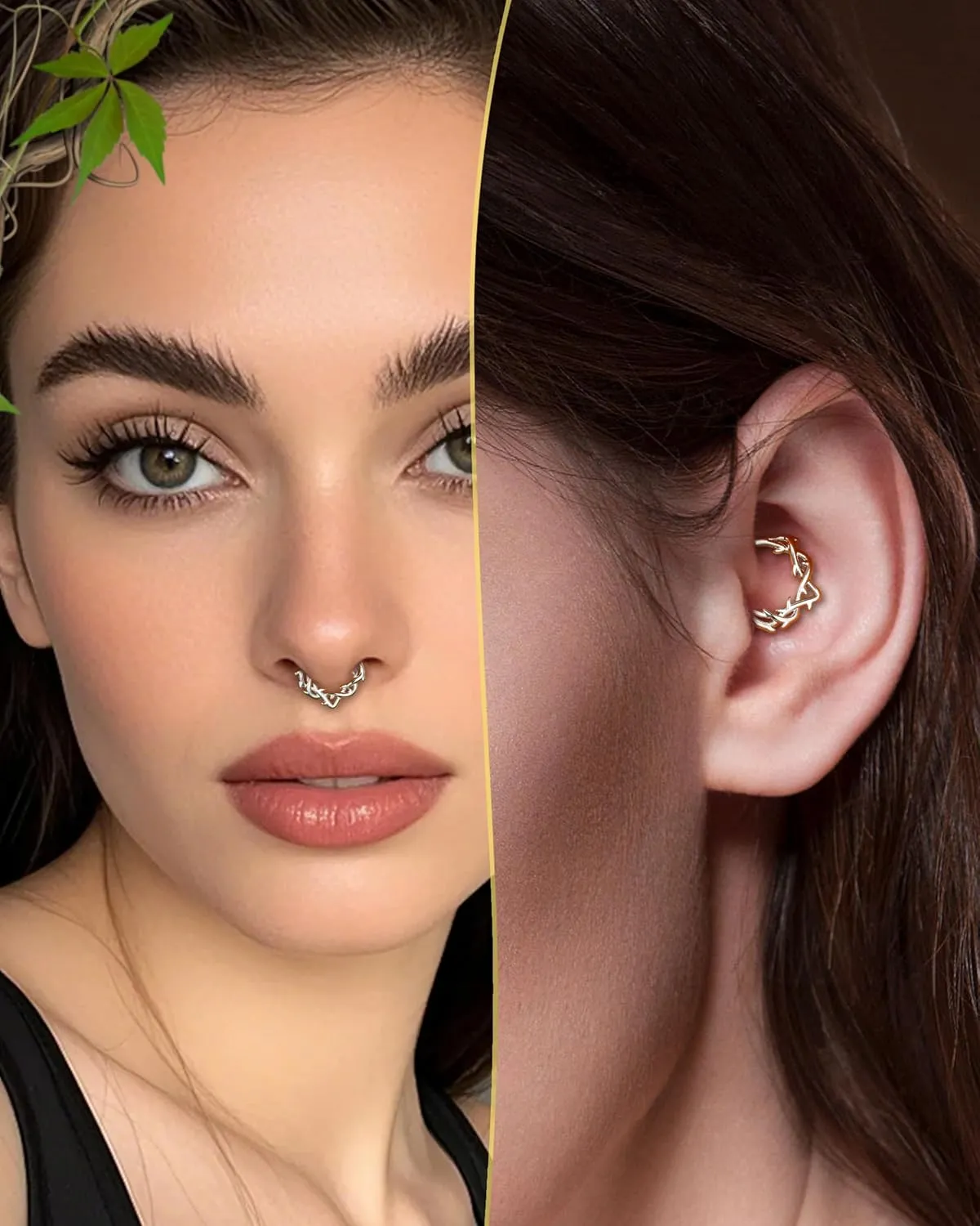 COCHARM Septum Rings,16G Vine Septum Jewelry,Dainty Helix Daith Earrings,Stainless Steel Septum Daith Piercing Jewelry