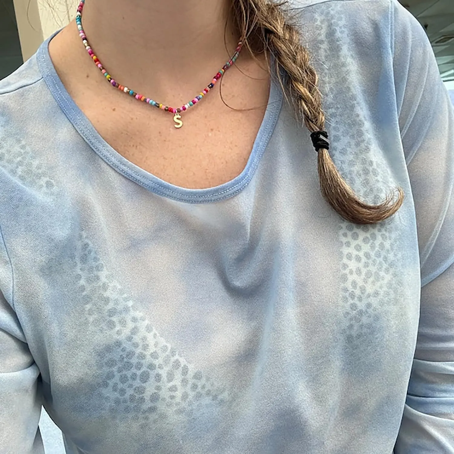 Colorful Beaded Initial Necklaces for Women, 18K Gold Plated Letter Necklace Choker Bohemian Necklace Boho 3MM Beads Choker Dainty Necklace Personalized Gifts for Women