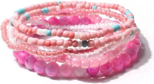COLORFUL BLING 5-6pcs Handmade Bohemian Stackable Bead Bracelets Set for Women Layered Stretch Bangles Bracelets Boho Multicolor Seed Vaction Wristbands Jewelry