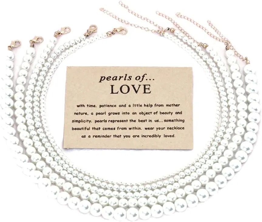 COLORFUL BLING Imitation Pearl Strands Choker Necklace Bracelet With Meaningful Card for Wedding Anniversary Birthday Party Gifts Bridal Jewelry Set