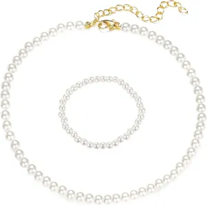 COLORFUL BLING Imitation Pearl Strands Choker Necklace Bracelet With Meaningful Card for Wedding Anniversary Birthday Party Gifts Bridal Jewelry Set