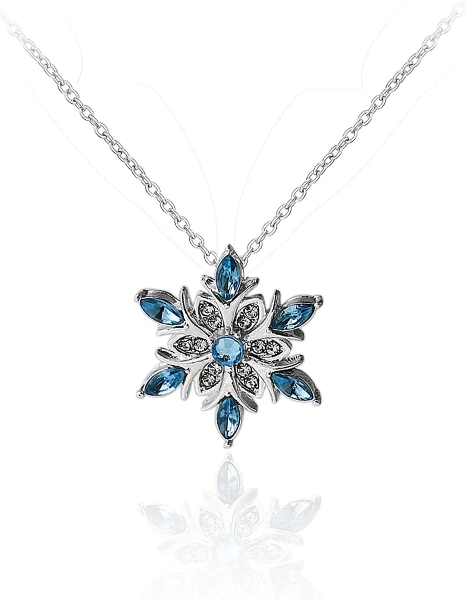 COLORFUL BLING Women's Blue Snowflake Dangle Earrings Pendant Necklace Ring Set Flower Clavicle Chain Crystal Thanksgiving Day gift for Women Female Winter Christmas Xmas Jewelry
