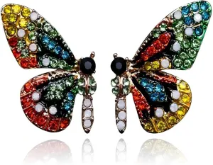 Colorful Butterfly Stud Earrings Multicolor Crystal Wings Earrings Cute Animal Bite Earrings Sterling Silver Post Studs Preppy Jewelry for Women