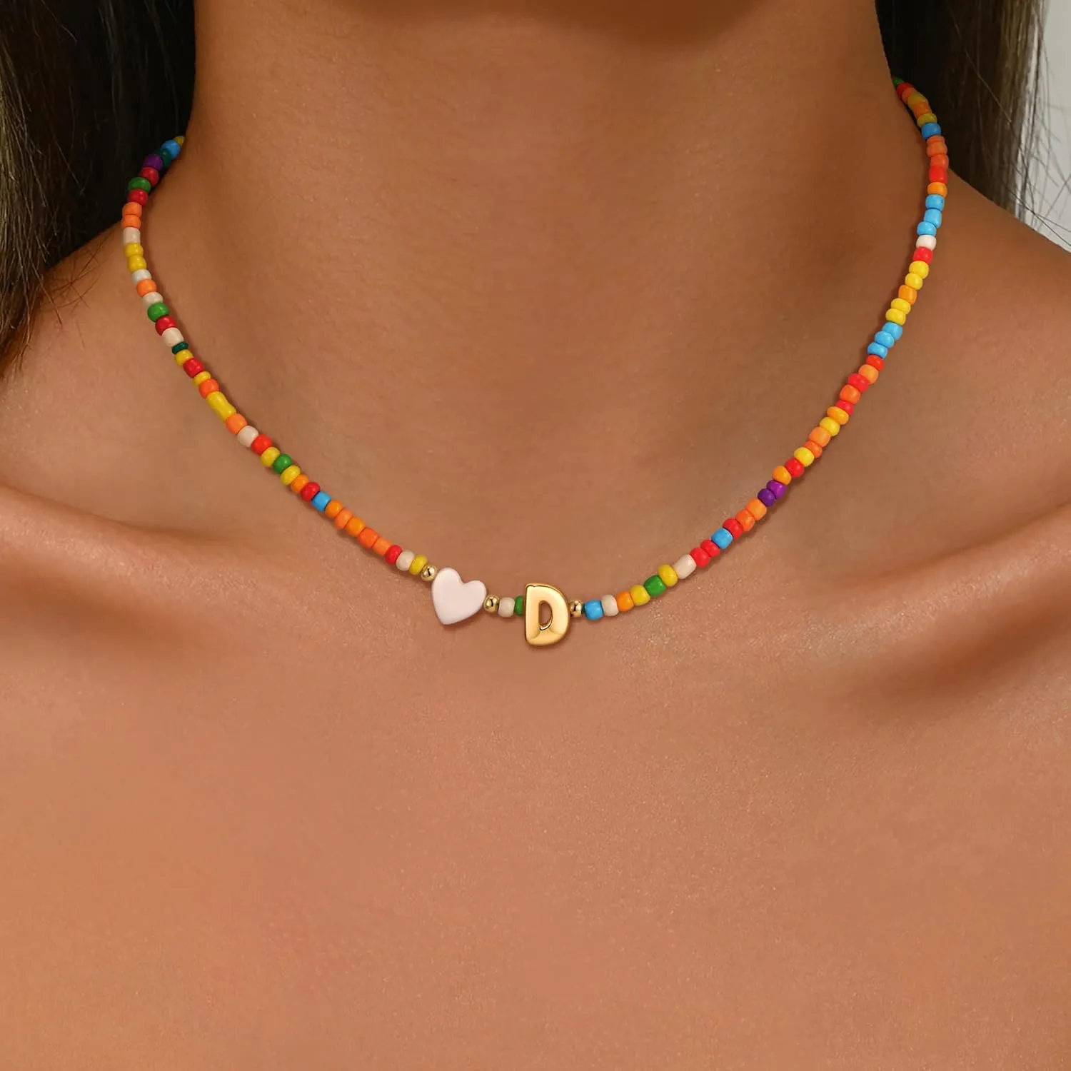 Colorful Initial Necklaces for Girls Women, Teen Girl Gifts Trendy Stuff Cute Heart Shell Bead Necklace Jewelry Gifts