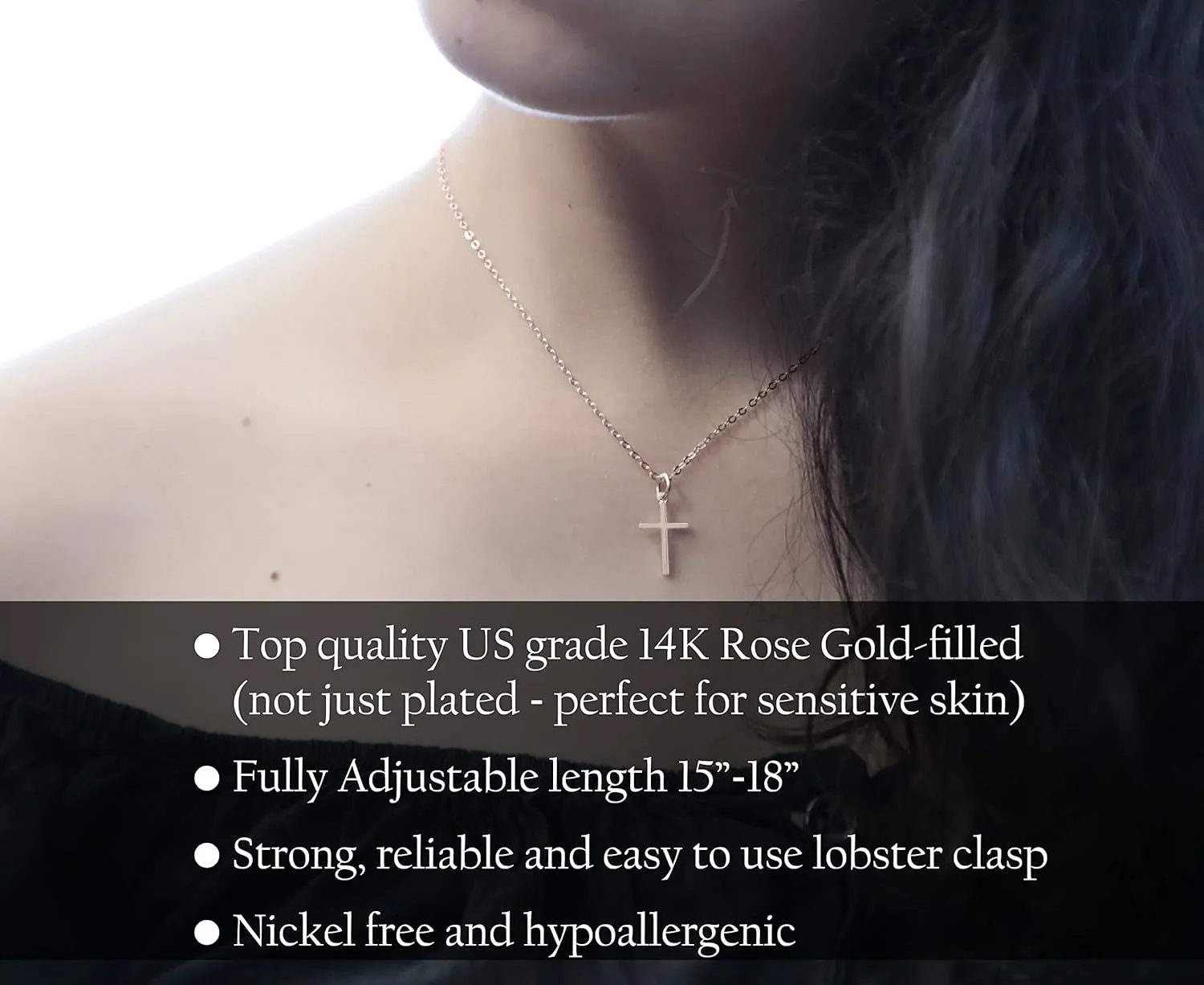 Confirmation Gifts for Girls, 14K Rose Gold Cross Necklace with Meaningful Message