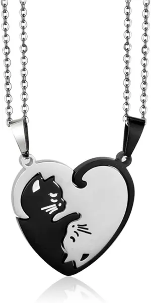 Couple Heart Or Cat BFF Best Friend for Girls Puzzle Friendship Pendant Necklaces,316L Stainless Steel