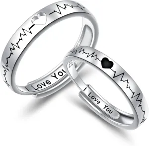 Couple Rings Valentine's Day Gifts Engagement Ring 925 Sterling Silver Heart Matching Rings for Couples Adjustable Size Promise Rings Wedding Ring