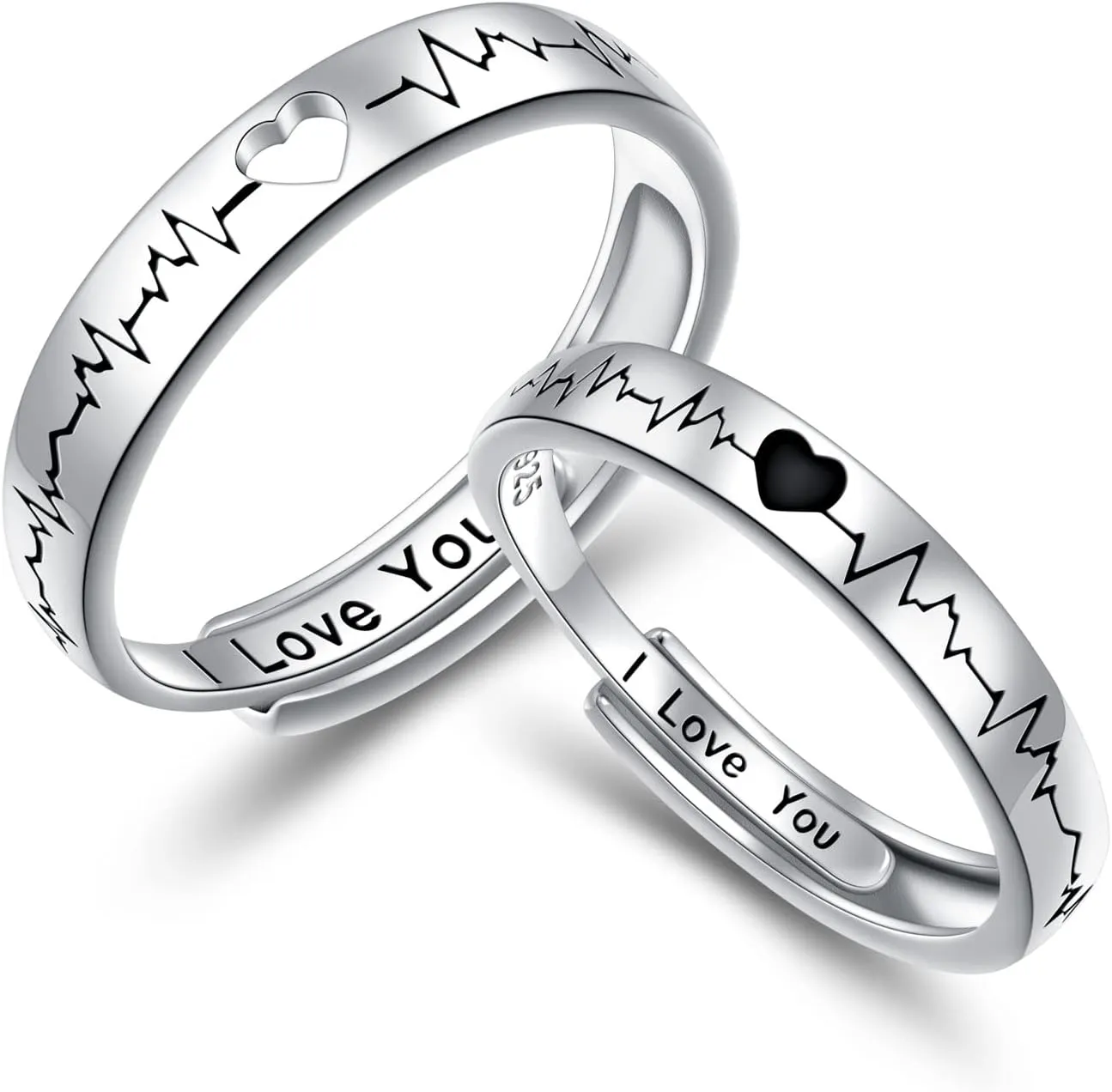 Couple Rings Valentine's Day Gifts Engagement Ring 925 Sterling Silver Heart Matching Rings for Couples Adjustable Size Promise Rings Wedding Ring