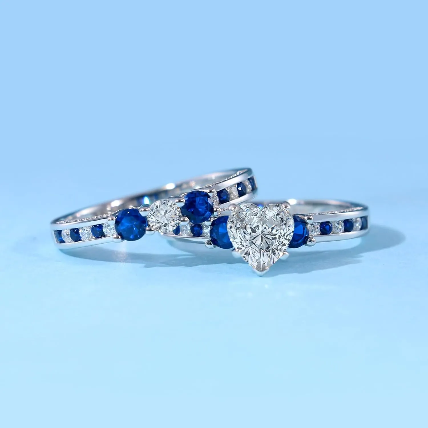 Couple Rings White Gold Plated 925 Sterling Silver Ring 1CT Heart CZ Women Wedding Ring Sets Men Titanium Steel Ring
