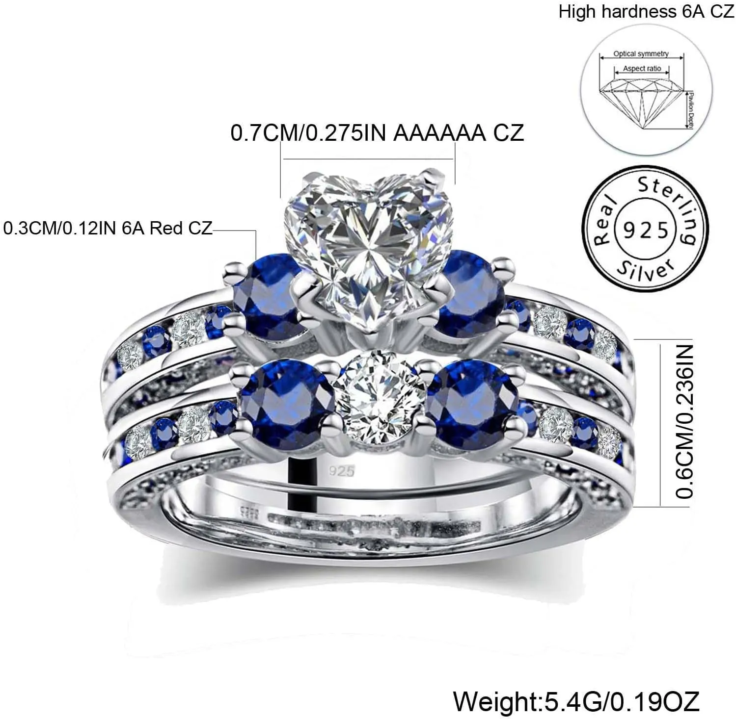 Couple Rings White Gold Plated 925 Sterling Silver Ring 1CT Heart CZ Women Wedding Ring Sets Men Titanium Steel Ring