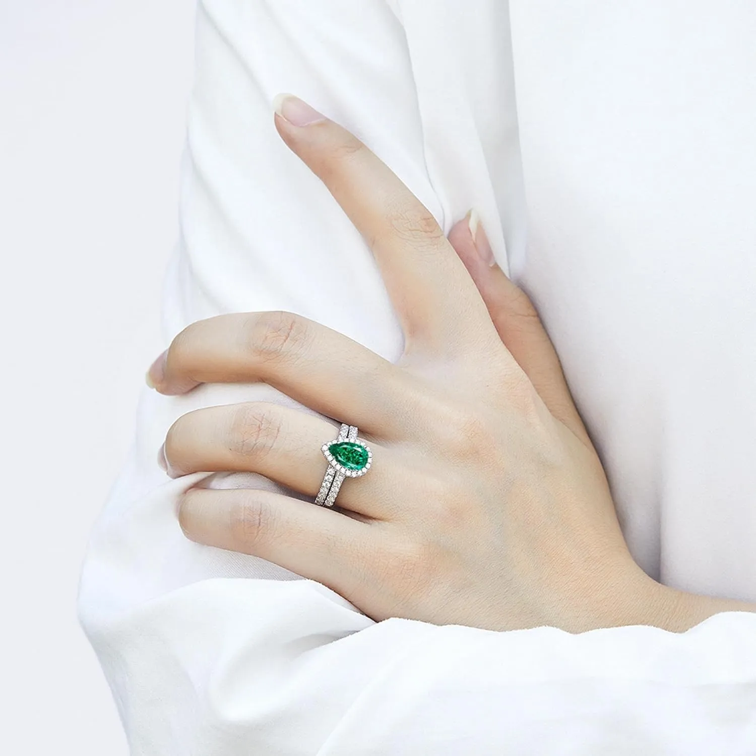 Couple Rings White Gold Plated 925 Sterling Silver Ring 2CT AAAAA Green CZ Women Wedding Ring Sets Men Titanium Steel Ring