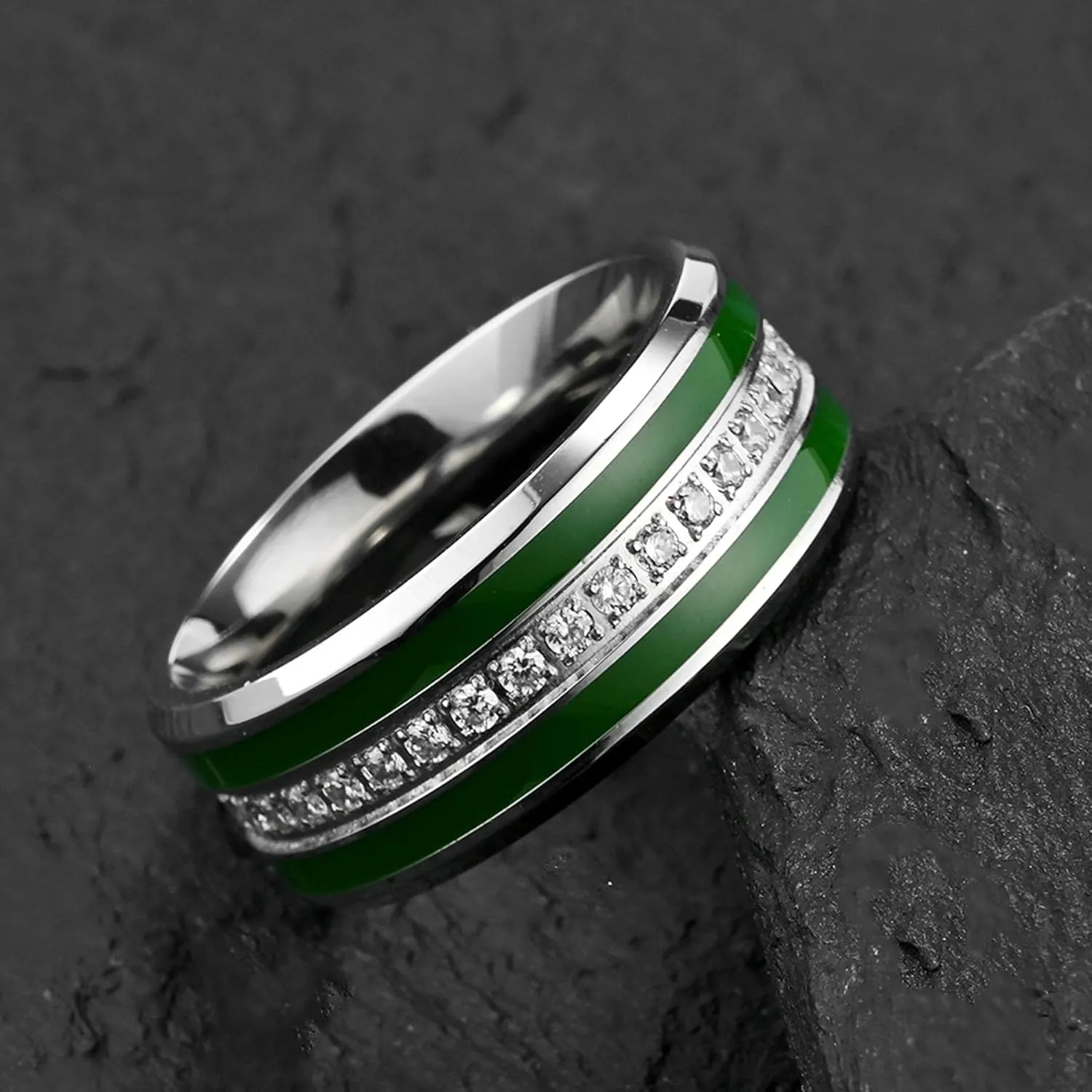 Couple Rings White Gold Plated 925 Sterling Silver Ring 2CT AAAAA Green CZ Women Wedding Ring Sets Men Titanium Steel Ring