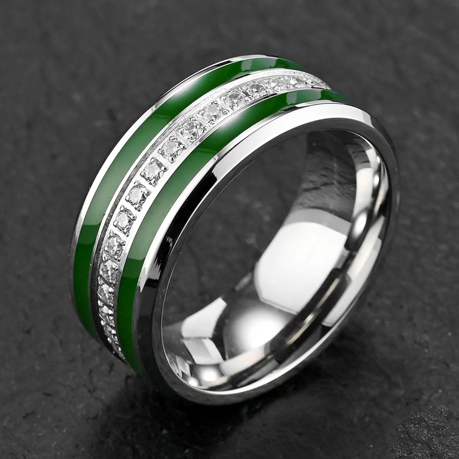Couple Rings White Gold Plated 925 Sterling Silver Ring 2CT AAAAA Green CZ Women Wedding Ring Sets Men Titanium Steel Ring