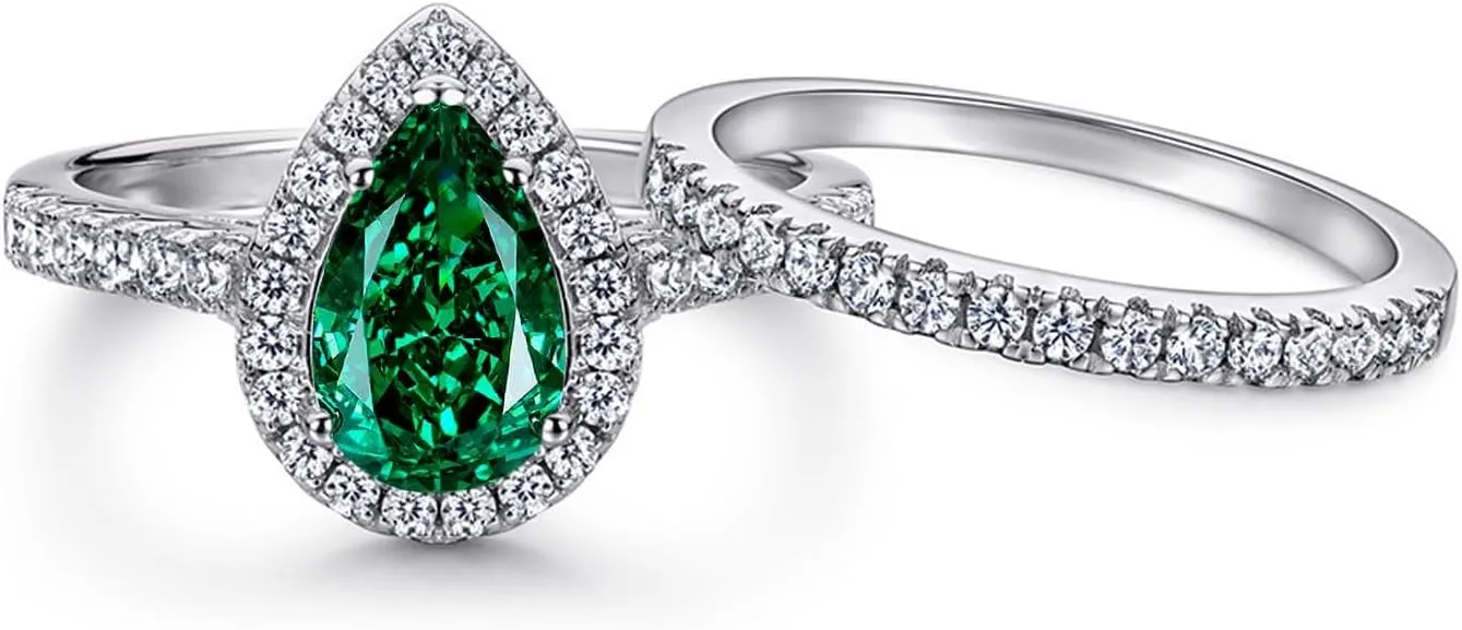 Couple Rings White Gold Plated 925 Sterling Silver Ring 2CT AAAAA Green CZ Women Wedding Ring Sets Men Titanium Steel Ring