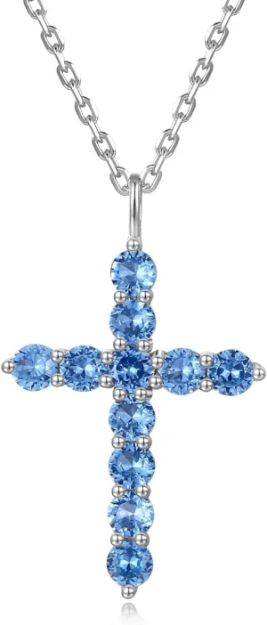 Cross Necklace for Women Cross Chain, Rhodium-Plated Sterling Silver Cubic Zirconia Simulated Diamond Cross Pendant Necklace Jewelry Easter Gift for Women, 18" Silver Chain Nice Gifts Jewelry Box