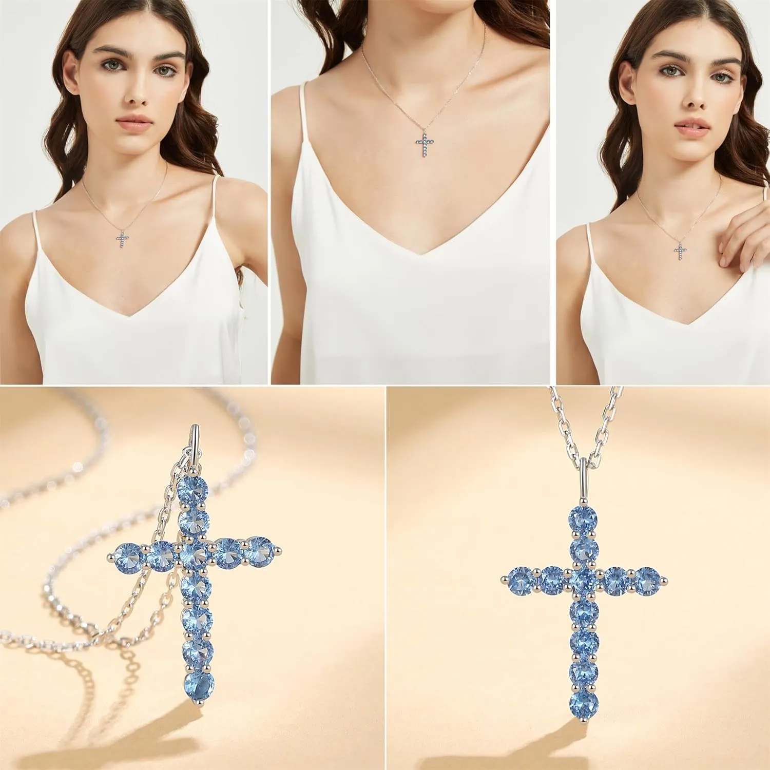 Cross Necklace for Women Cross Chain, Rhodium-Plated Sterling Silver Cubic Zirconia Simulated Diamond Cross Pendant Necklace Jewelry Easter Gift for Women, 18" Silver Chain Nice Gifts Jewelry Box