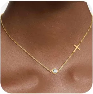 Cross Necklace for Women Small Sideways Simple Cute Choker