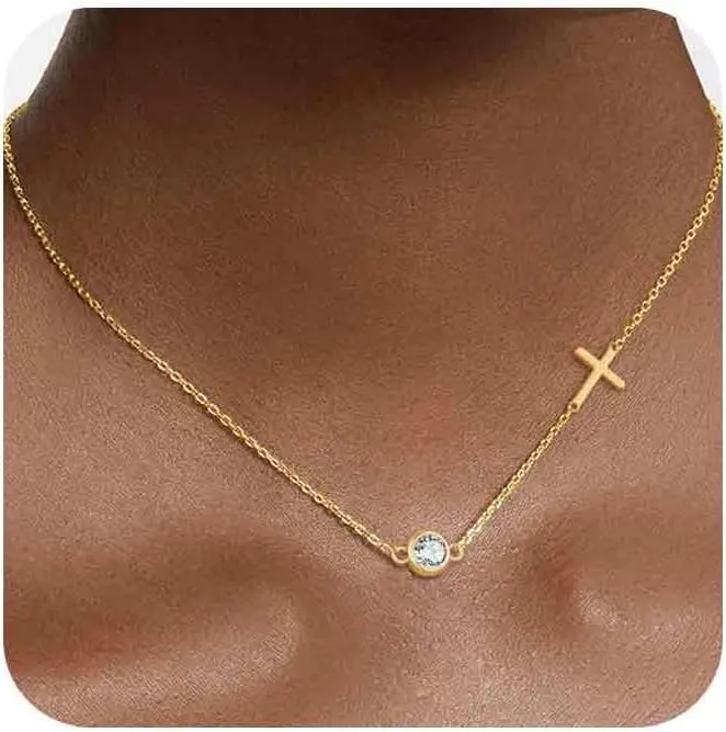 Cross Necklace for Women Small Sideways Simple Cute Choker