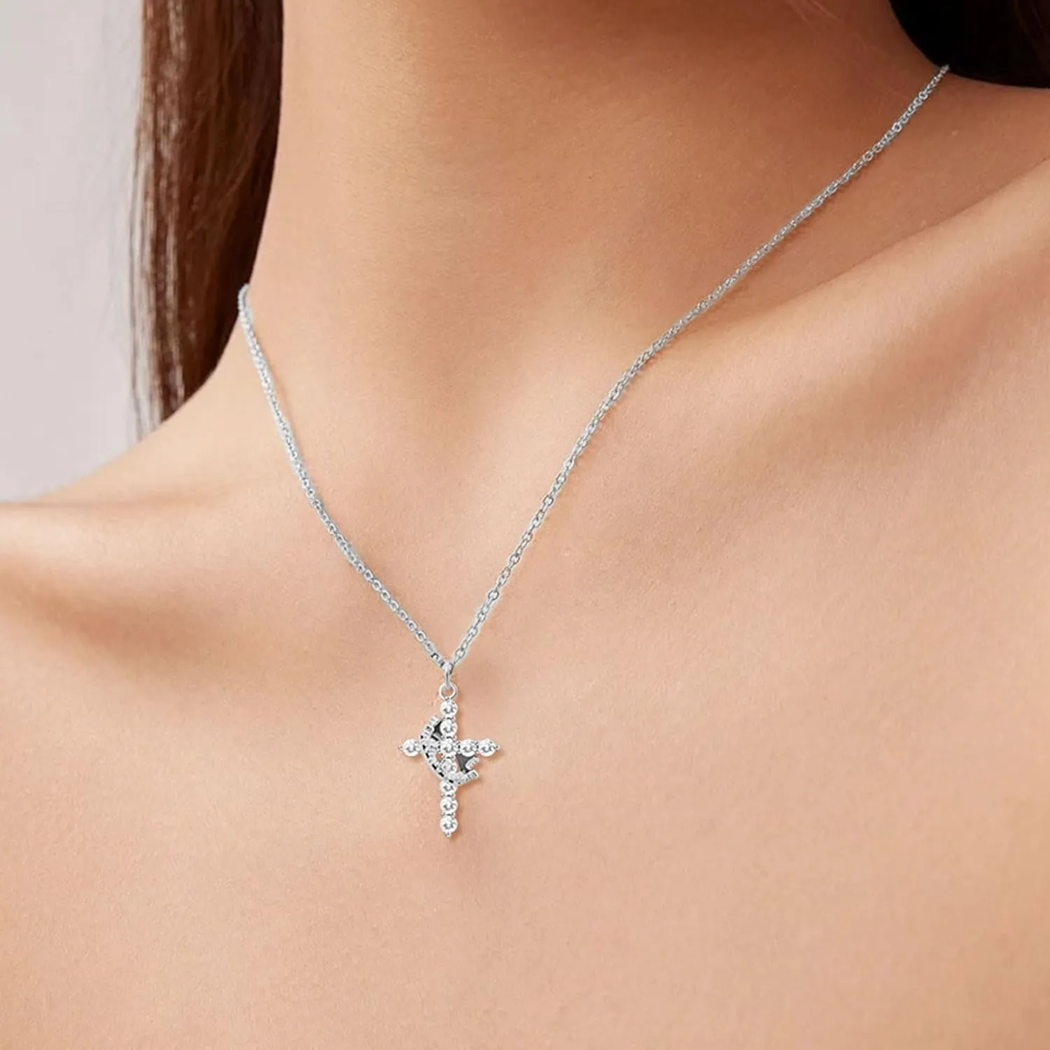 Cross Necklace for Women, Stainless Steels Plated Gold Cross Necklace for Women, Trendy Crown Cross Pendant Necklace Simple Necklaces with Cubic Zirconia