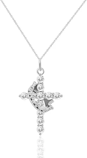 Cross Necklace for Women, Stainless Steels Plated Gold Cross Necklace for Women, Trendy Crown Cross Pendant Necklace Simple Necklaces with Cubic Zirconia