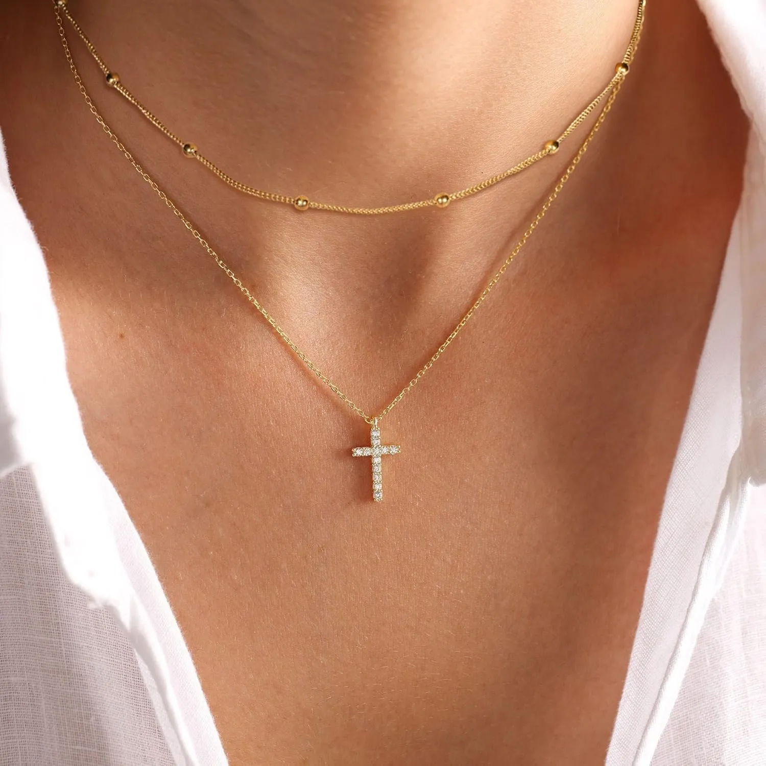 Cross Necklace for Women, Trendy 14K Gold Plated Dainty Pendant Necklaces Everyday Minimalist Jewelry