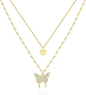 Crystal Butterfly Layered Necklaces for Women Dainty Layering Pendant Necklace Adjustable CZ Animal Chain Choker Cute Jewelry Gifts