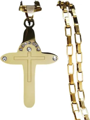 Crystal Hip Hop Rock Cross Jesus Pendant Necklace Stainless Steel Punk Stylish Party Accessories Statement Neck Jewelry, As Pic, AFA-T05-P1252