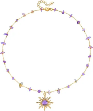 CSIYANJRY99 Crystal Sun Necklace for Women Natural Stone Amethyst Blue Crystal Choker Necklace Rapunzel Costume Accessories Halloween Costume Jewelry