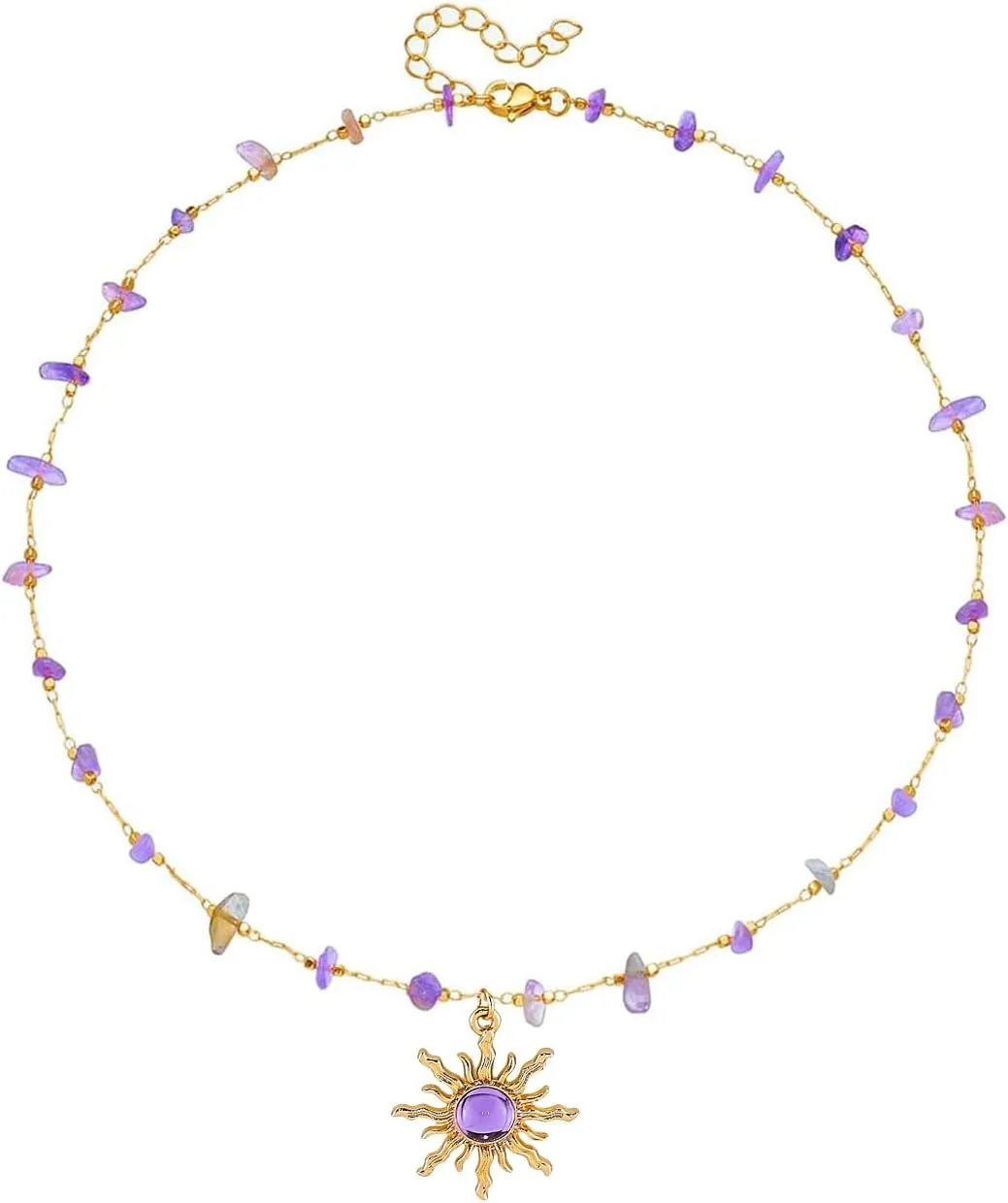 CSIYANJRY99 Crystal Sun Necklace for Women Natural Stone Amethyst Blue Crystal Choker Necklace Rapunzel Costume Accessories Halloween Costume Jewelry